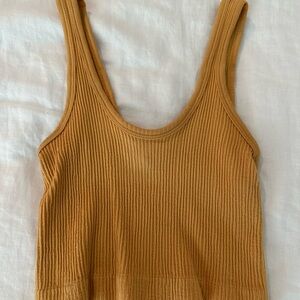 Urban Outfitters Ribbed Scoop Tank in Mustard
